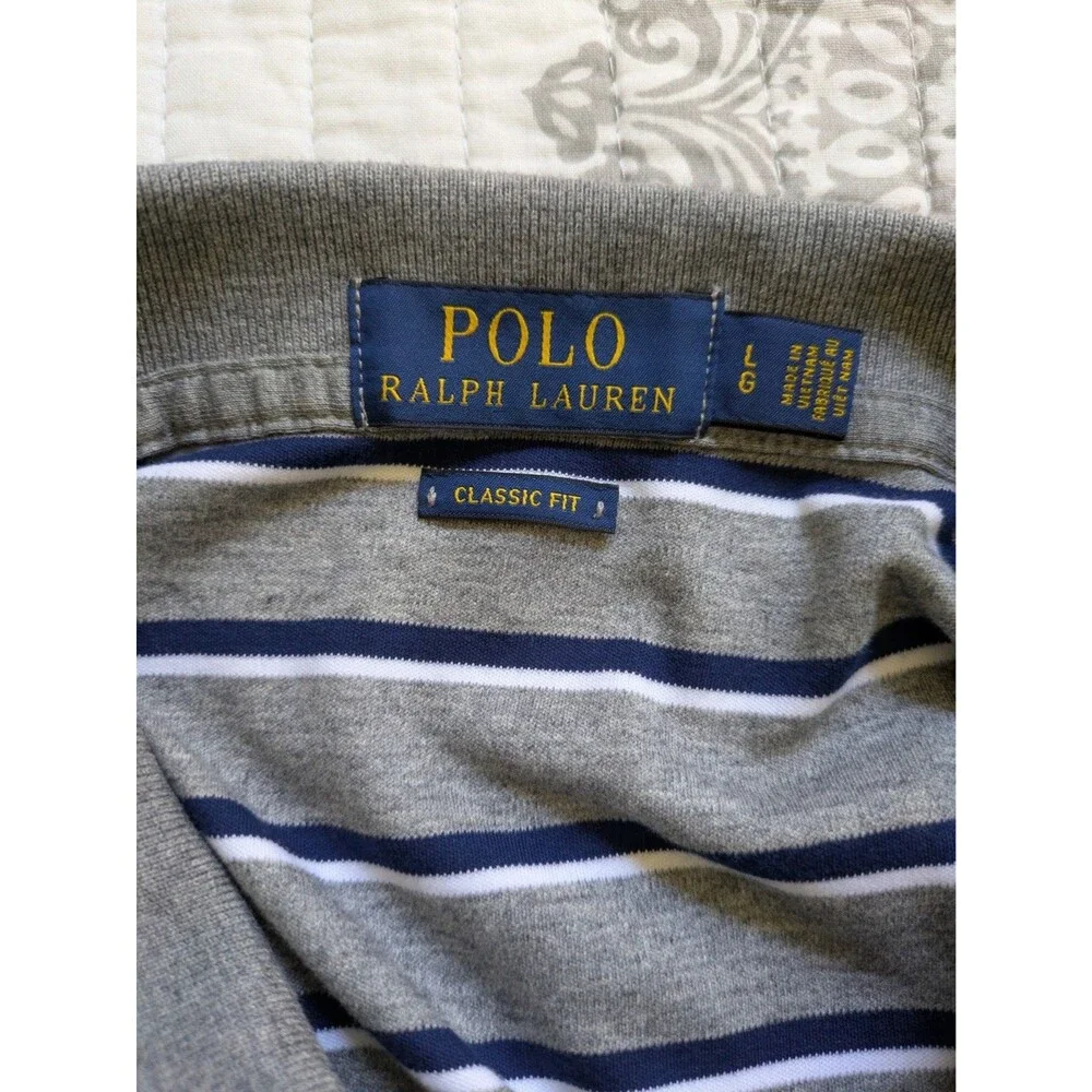 Polo Ralph Lauren Men’s Blue, Gray, And White Striped Polo Size Large